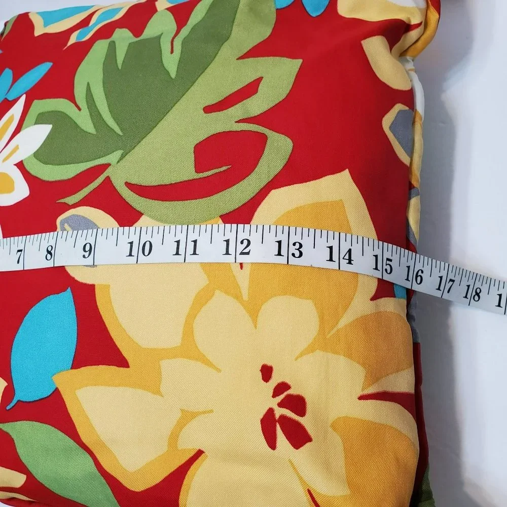 Colorful Floral Indoor Outdoor Throw Pillow, Red Yellow Green Retro Flowers 16